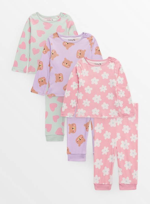 Pastel Ribbed Pyjama Sets 3 Pack 9-12 months